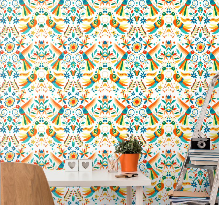 Papel pintado pájaros patrón tradicional - TenVinilo