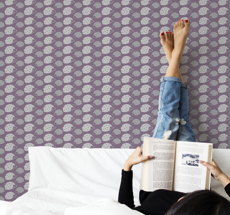 Papel pintado animal patrón de erizo morado - TenVinilo