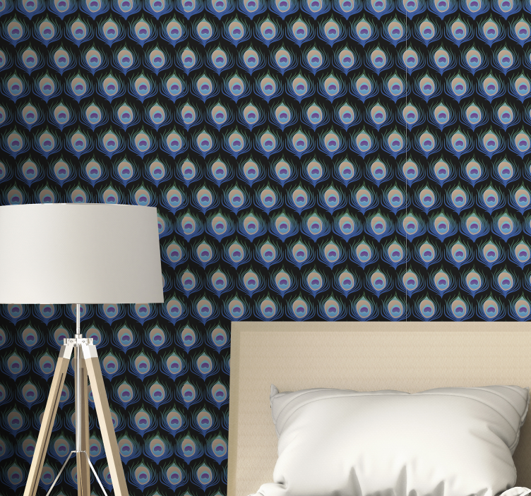 Papel pintado pájaros patrones de plumas de pavo real - TenVinilo