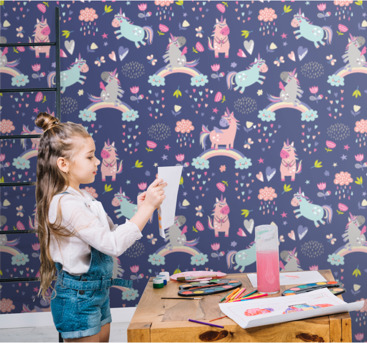 Papel pintado infantil patrones de unicornio coloridos - TenVinilo