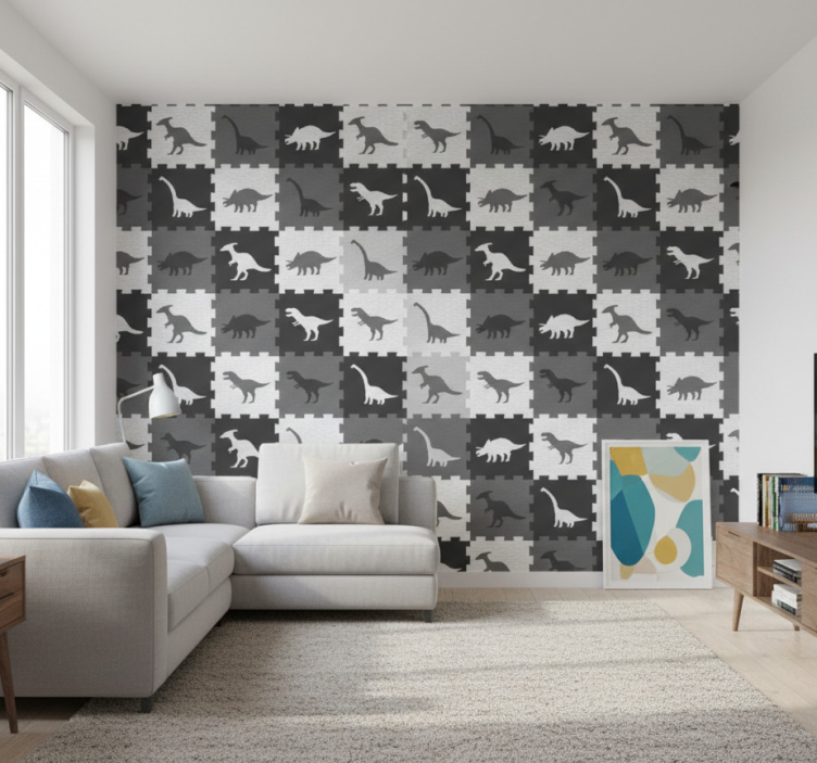 Papel pintado animal rompecabezas gris - TenVinilo