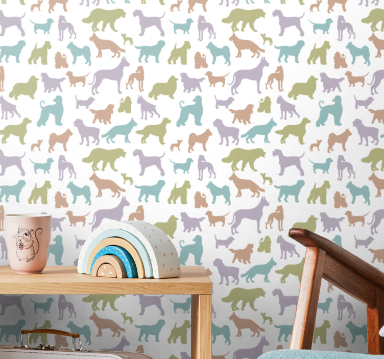 Papel pintado perros siluetas coloridas - TenVinilo