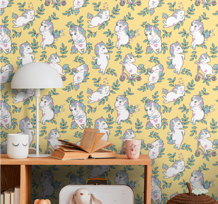 Papel pintado animales unicornios jugando - TenVinilo