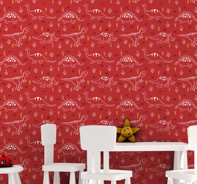 Papel pintado animal Dinosaurios dibujados en rojo - TenVinilo