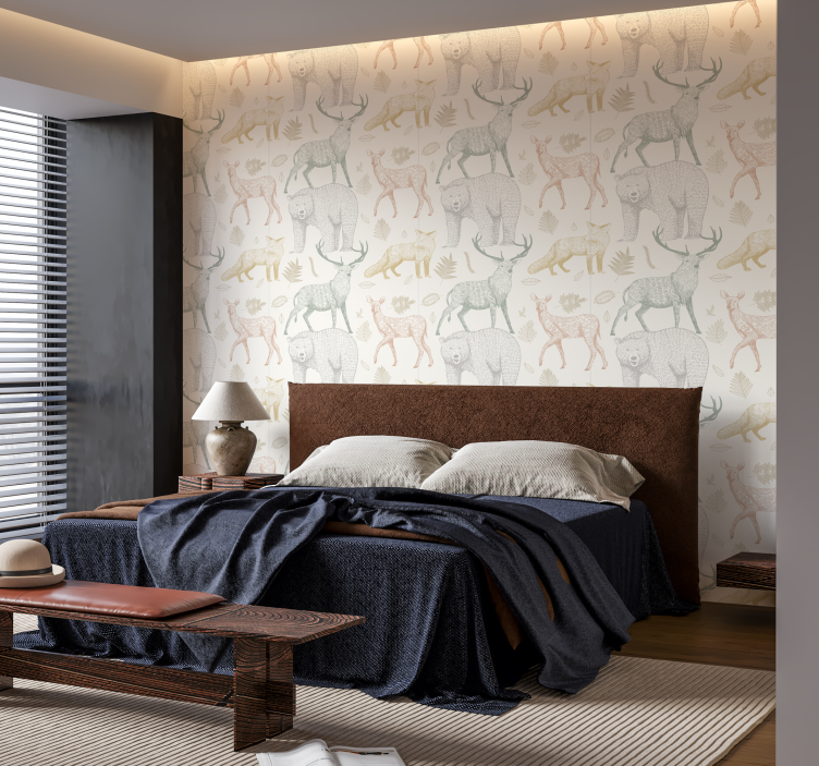 Papel pintado animales diseño de bosque minimalista - TenVinilo