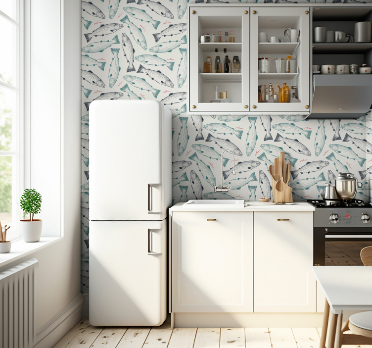 Papel pintado animal salmón dibujado a mano - TenVinilo