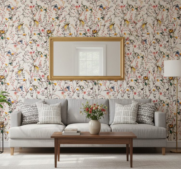 Papel pintado árboles aves y flores - TenVinilo