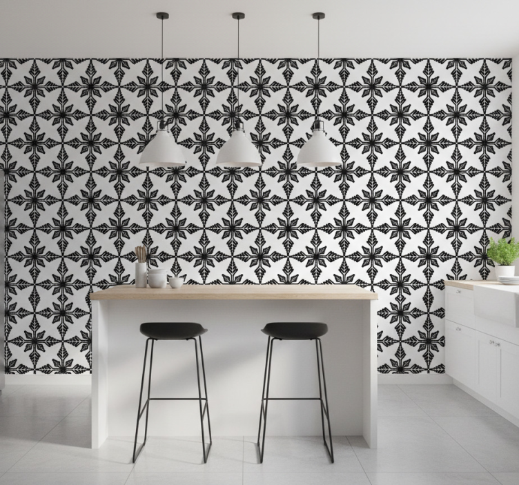 Papel pintado azulejos azulejos antiguos en blanco y negro - TenVinilo