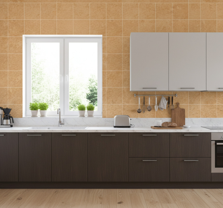 Papel pintado azulejos cuadrados beige claro - TenVinilo