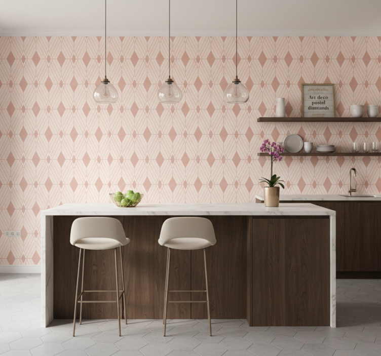 Papel pintado azulejos diamantes pastel art deco - TenVinilo