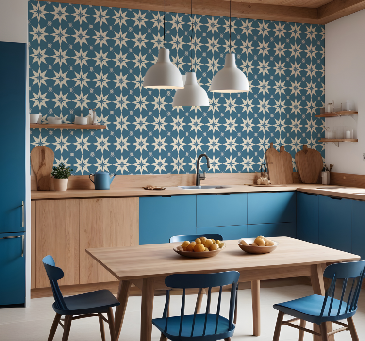 Papel pintado azulejos diseño estrellado azul - TenVinilo