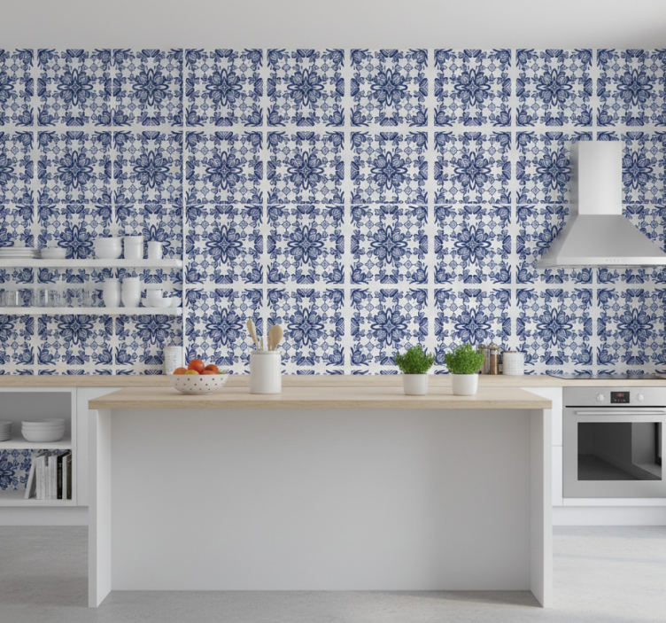 Papel pintado azulejos estilo marroquí azul - TenVinilo