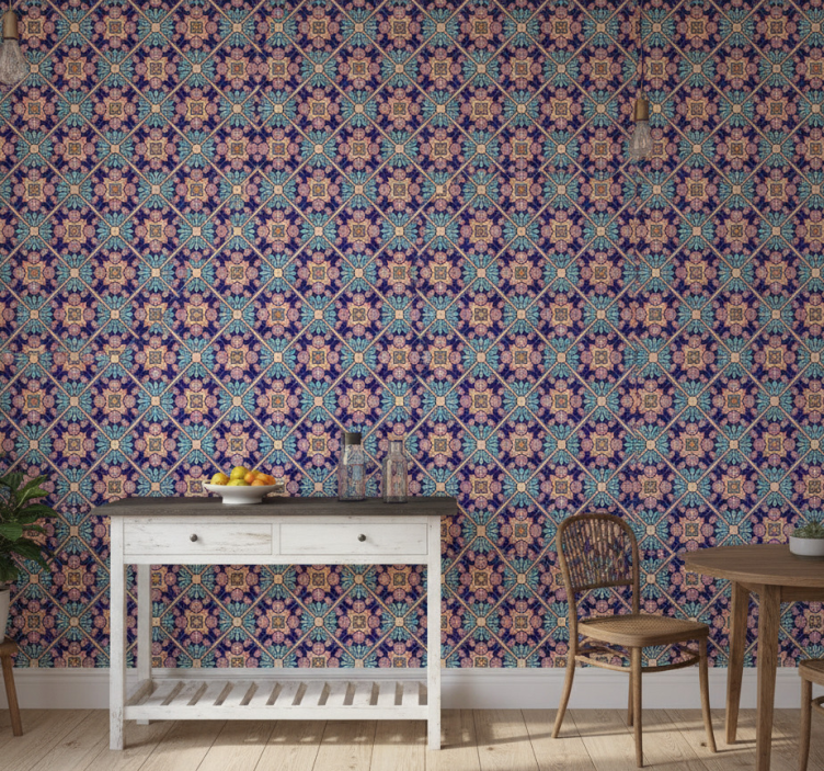 Papel pintado azulejos estilo mediterráneo - TenVinilo