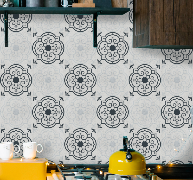 Papel pintado cocina elegantes azulejos grises - TenVinilo