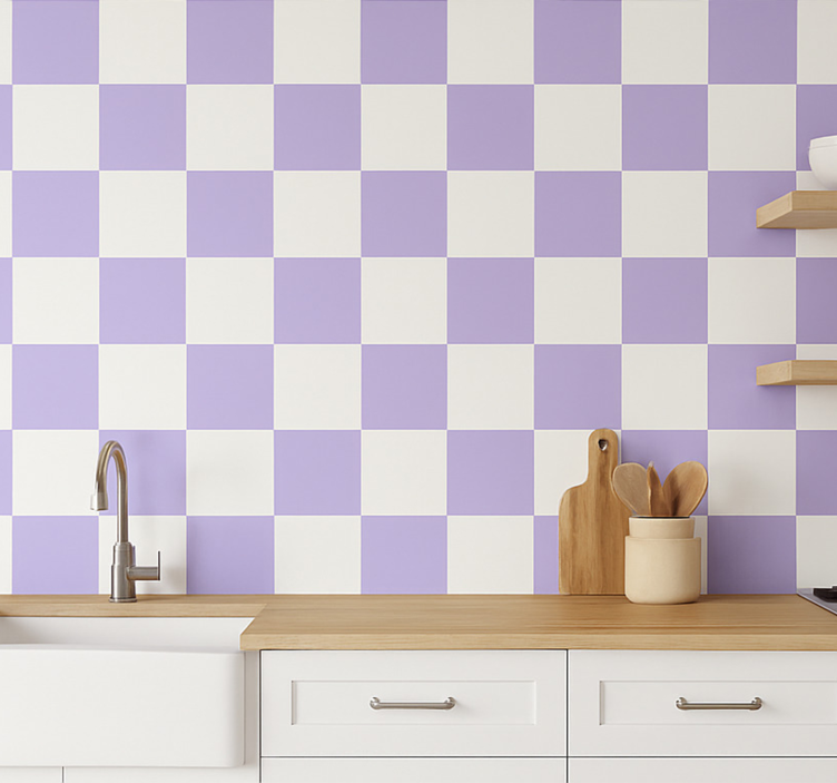 Papel pintado azulejos motivo blanco y morado - TenVinilo