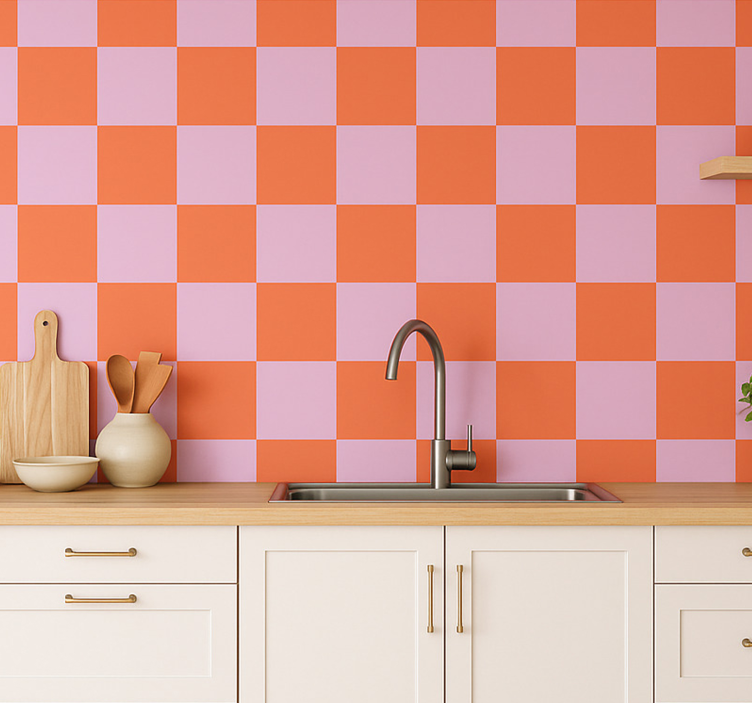 Papel pintado azulejos motivo de tonos naranjas - TenVinilo