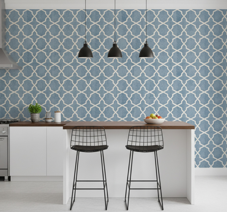 Papel pintado azulejos motivo geométrico azul - TenVinilo