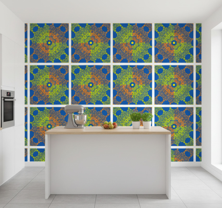 Papel pintado azulejos patrón mandala colorido - TenVinilo