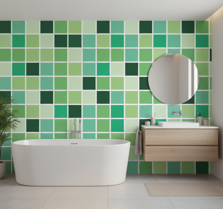 Papel pintado baño bloques de color verde - TenVinilo