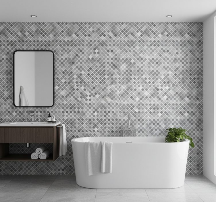 Papel pintado baño mosaico gris - TenVinilo