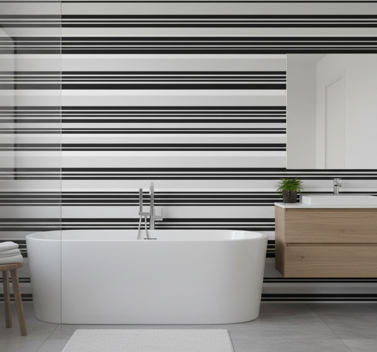 Papel pintado baño rayas blanco y negro - TenVinilo