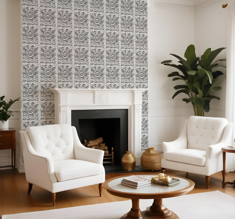 Papel pintado barroco azulejos blancos - TenVinilo