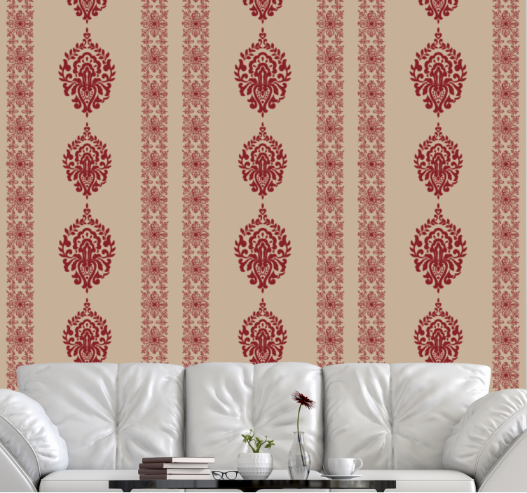Papel pintado barroco elegantes patrones rojos - TenVinilo