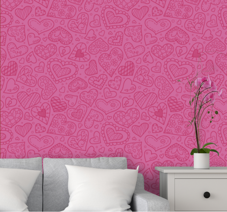 Papel pintado rosa encantadoras formas de corazón - TenVinilo