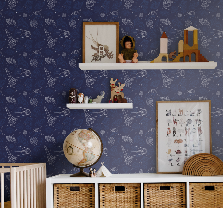 Papel pintado bebé aventura espacial en cohete - TenVinilo