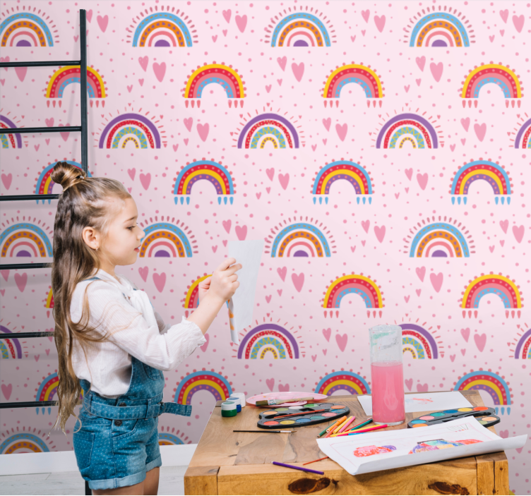 Papel pintado infantil patrones de corazon arcoiris - TenVinilo