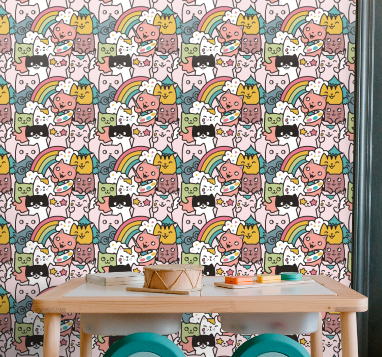 Papel pintado bebé unicornios gatos juguetones - TenVinilo