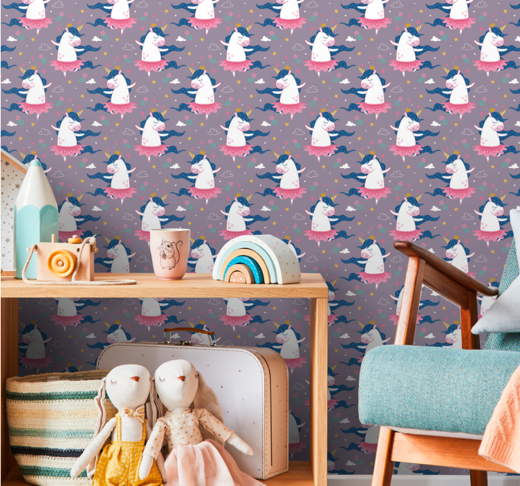 Papel pintado bebé unicornios míticos - TenVinilo