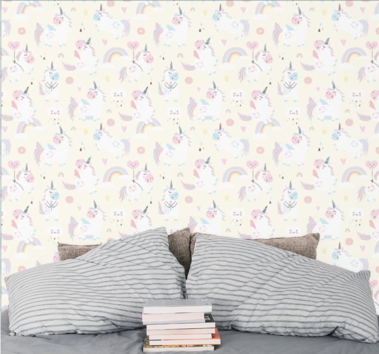 Papel pintado bebé unicornios y arcoiris - TenVinilo