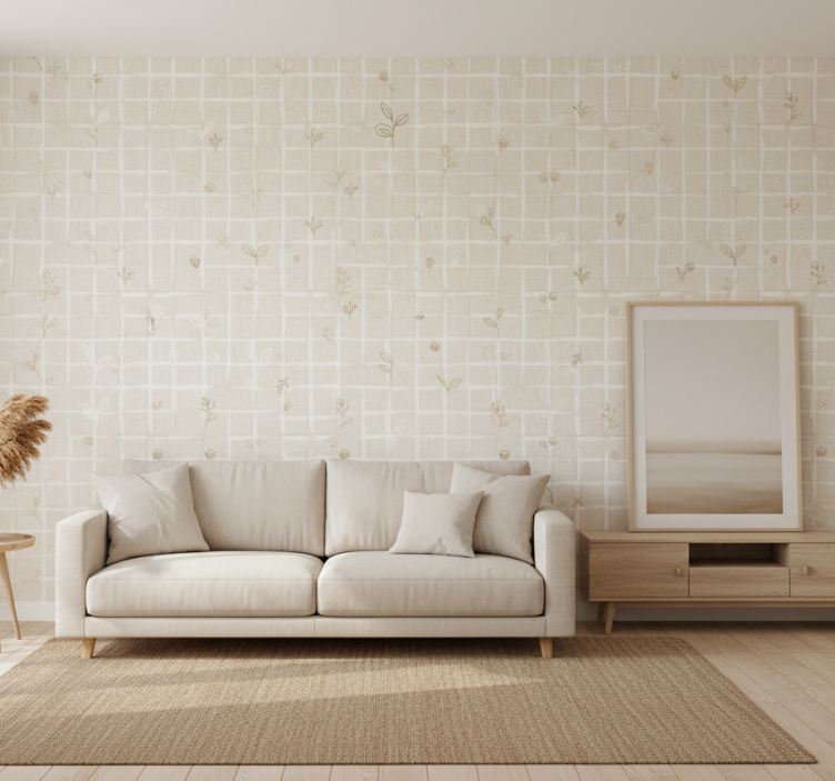 Papel pintado beige color crema con efecto lino - TenVinilo