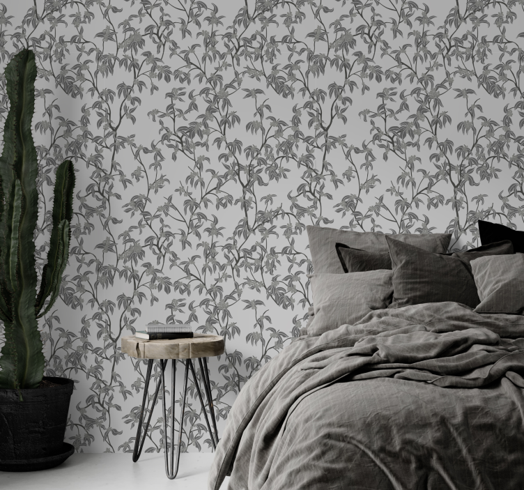 Papel pintado cabecero árboles minimalistas - TenVinilo