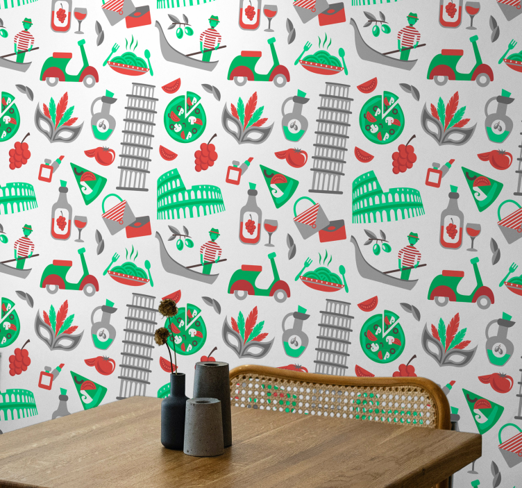 Papel pintado ciudades aventura culinaria italiana - TenVinilo