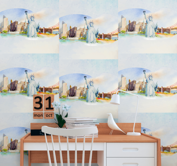 Papel pintado Nueva York collage de monumentos urbanos - TenVinilo