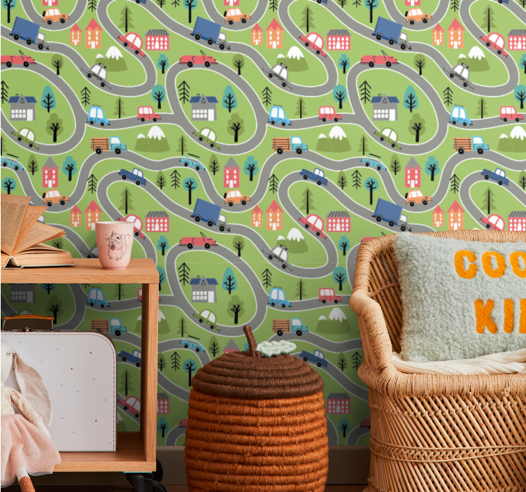 Papel pintado ciudades escena de carretera sinuosa - TenVinilo