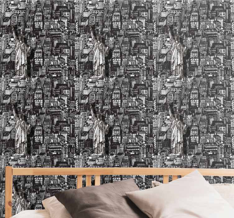 Papel pintado ciudades estatua collage urbano - TenVinilo