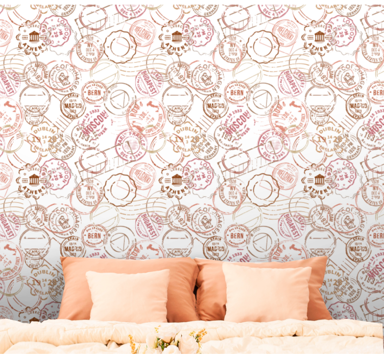 Papel pintado ciudades motivo de pasaporte sellado - TenVinilo