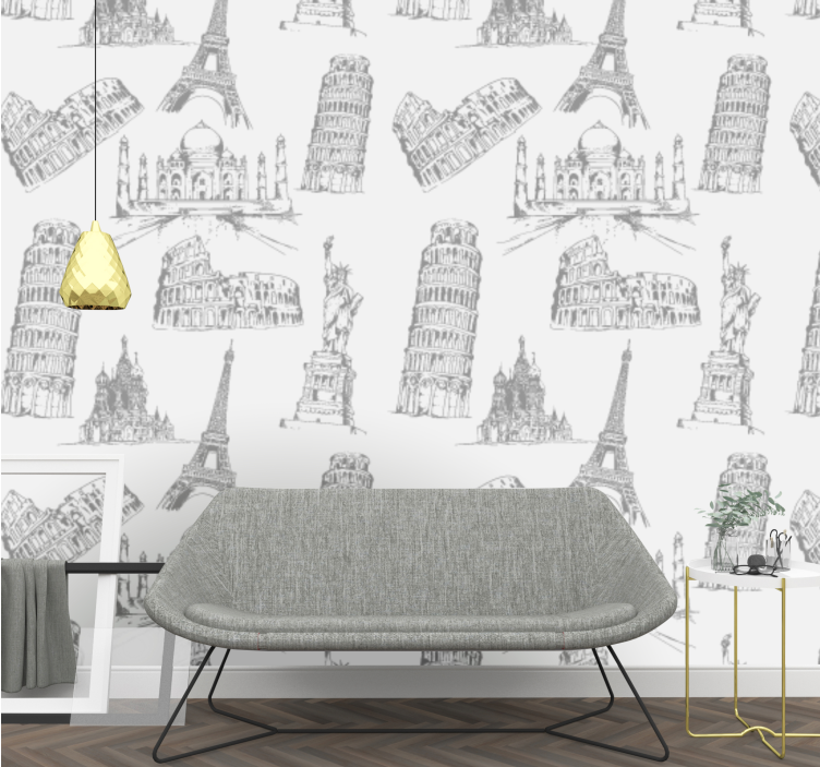 Papel pintado ciudades patrón de monumentos más famosos - TenVinilo