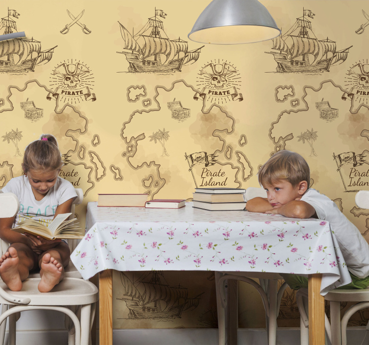 Papel pintado clásico mapa de aventuras piratas - TenVinilo