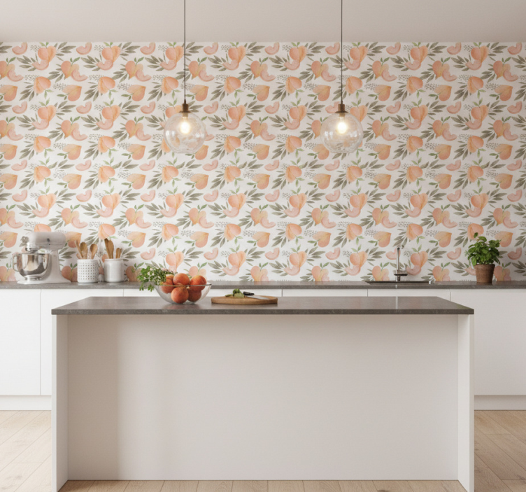 Papel pintado cocina arreglo floral durazno - TenVinilo
