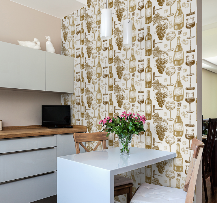 Papel pintado cocina arte de botella de vino - TenVinilo