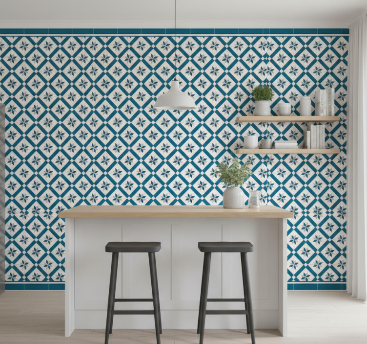 Papel pintado cocina azul hidráulico - TenVinilo