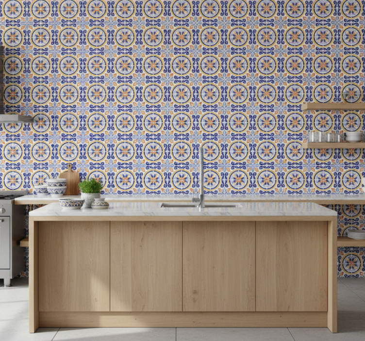 Papel pintado cocina azulejos de verano - TenVinilo