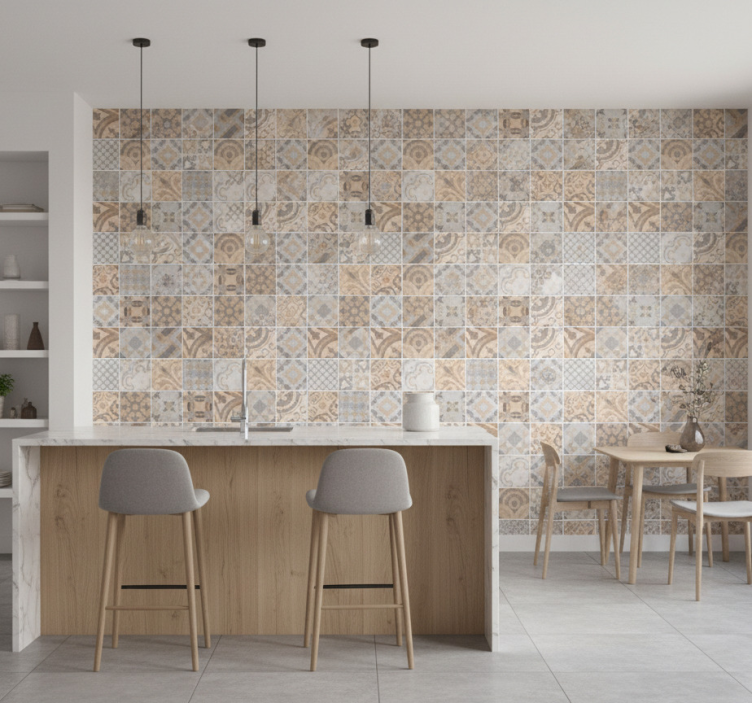 Papel pintado cocina cemento naranja - TenVinilo