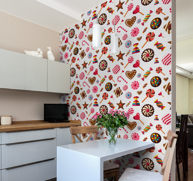 Papel pintado cocina con dulces coloridos - TenVinilo