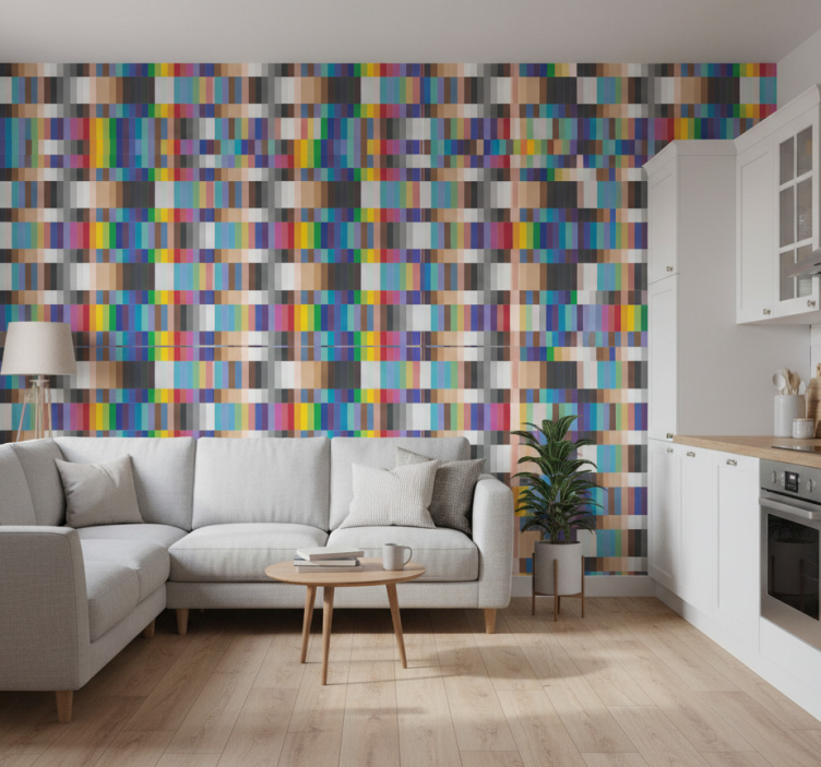 Papel pintado cocina cuadrados pequeños multicolores - TenVinilo