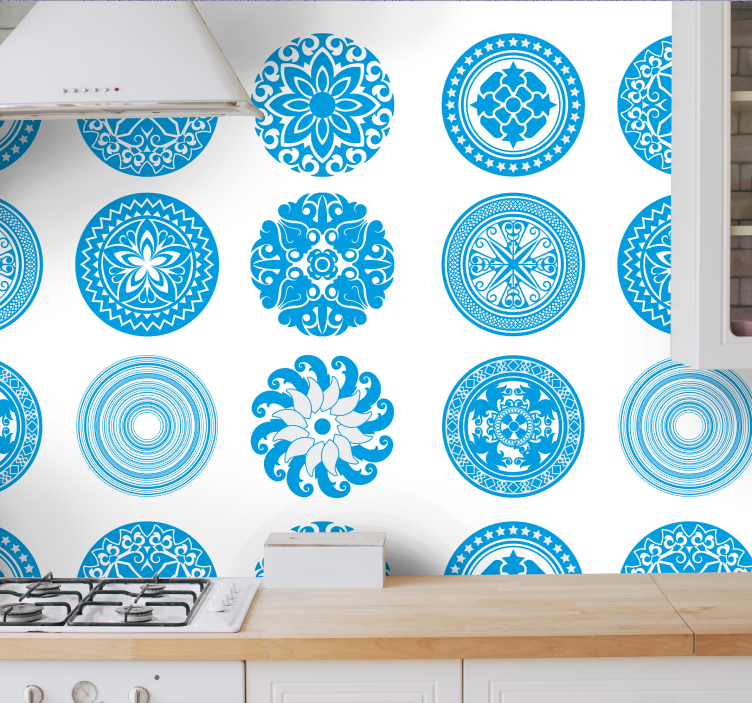 Papel pintado cocina diseños circulares azules - TenVinilo